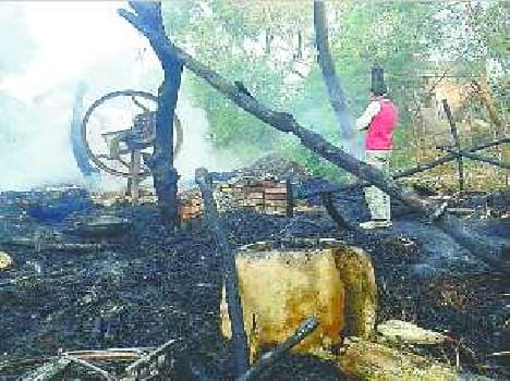 The fire in stockyard, two cattle burned 